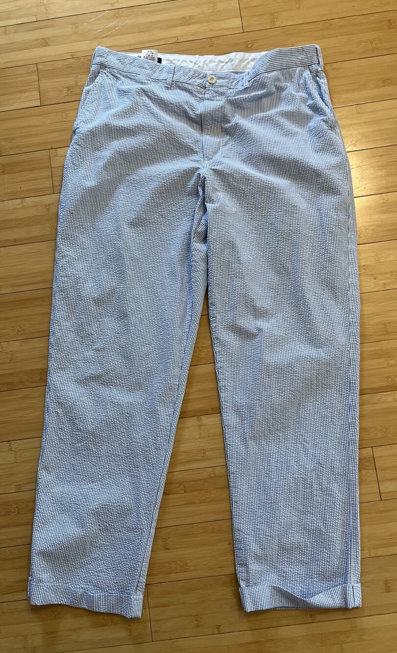 Lands End Mens Pants Size 38 Blue White Striped Seersucker Cotton Chinos READ